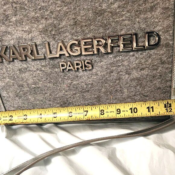 Karl Lagerfeld Tote w/Crossbody Silver Felt Grey Metallic - NWOT - Picture 9 of 10